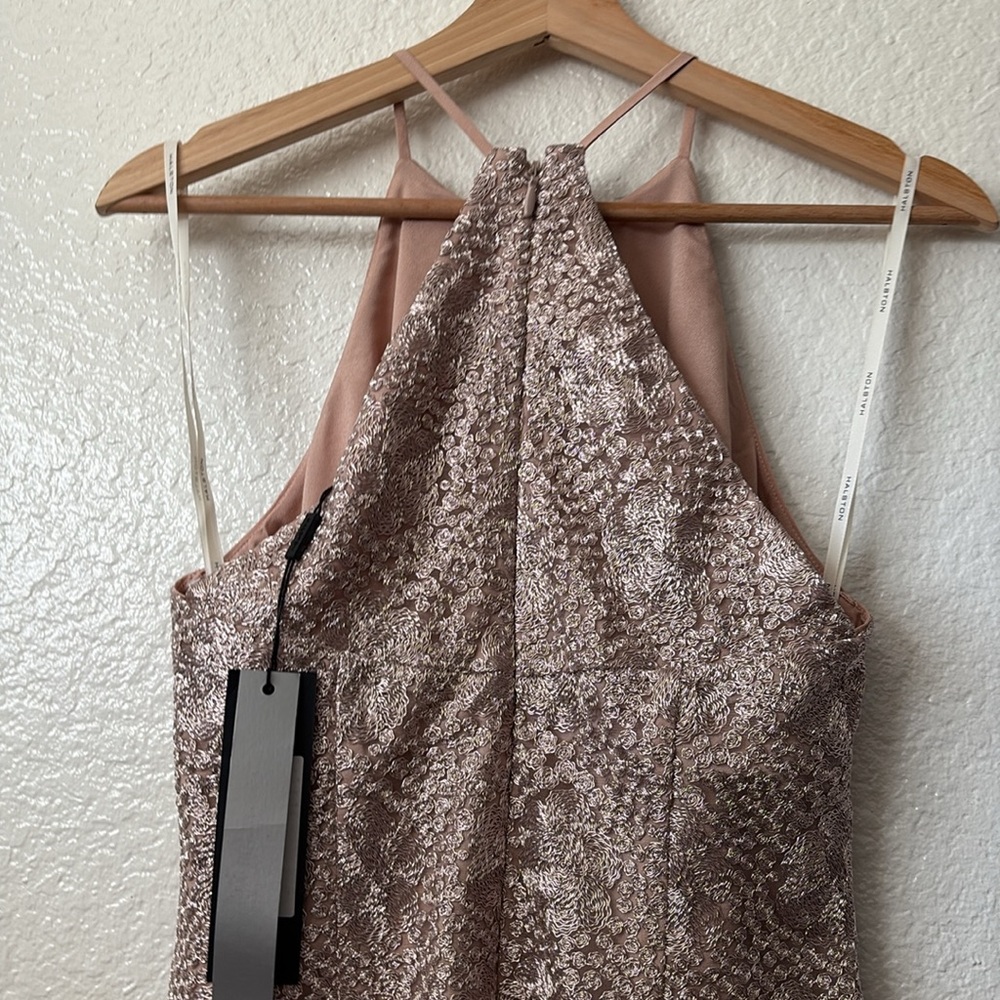 Nwt Halston Evening Collection Almond Blush Halter Gown  Maxi Dress - Picture 7 of 14